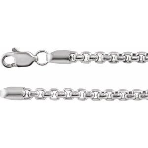 14K White 2.6 mm Rounded Box Chain 8" Bracelet - BN & CO JEWELRY