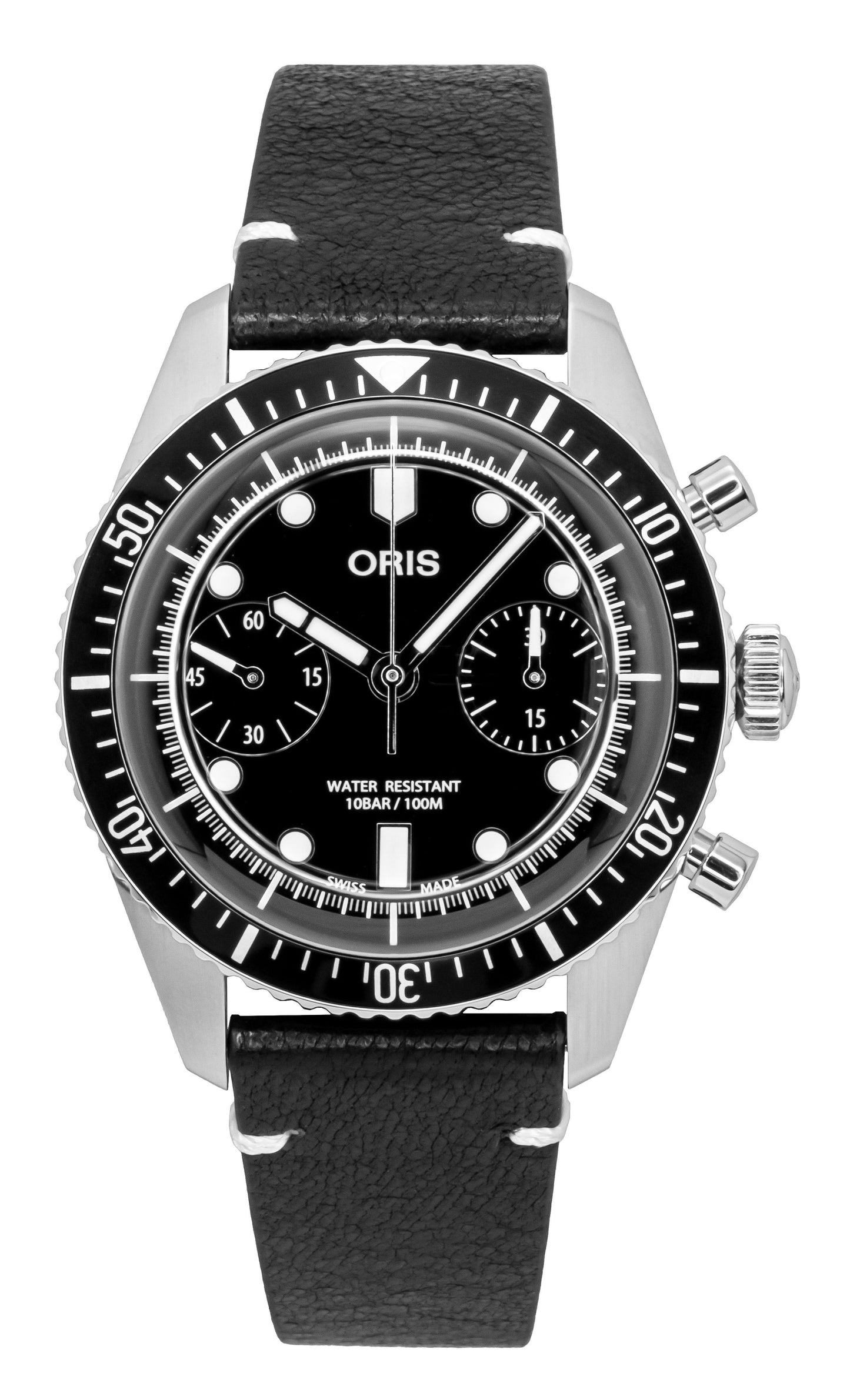 Oris Divers Sixty-Five Chronograph Leather Strap Black Dial Automatic 01-771-7791-4054-07-6-20-01 100M Men's Watch - Oris