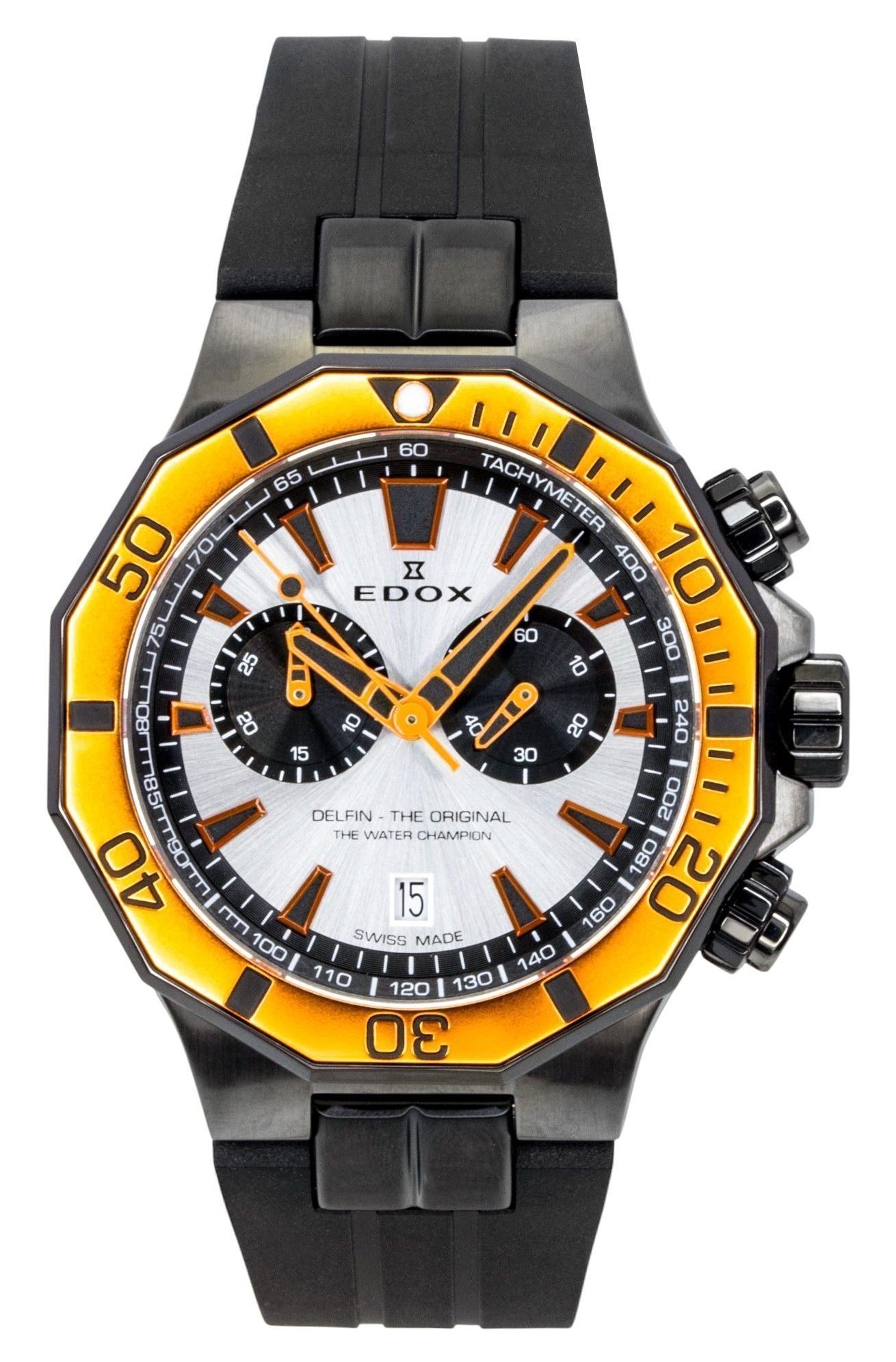 Edox Delfin The Original Chronograph Rubber Strap Silver Dial Quartz Diver's 10112-37GNOCA-ANO 200M Men's Watch - Edox