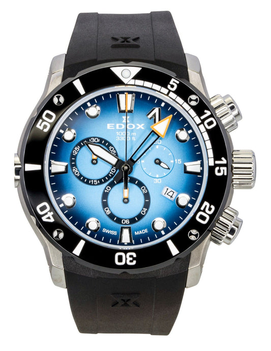 Edox CO-1 Chronograph Rubber Strap Blue Dial Quartz Diver's 10242-TIN-BUIDN 1000M Men's Watch - Edox