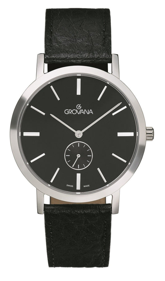Grovana Kensington Leather Strap Black Dial Quartz 1050.5537 Men's Watch - Grovana