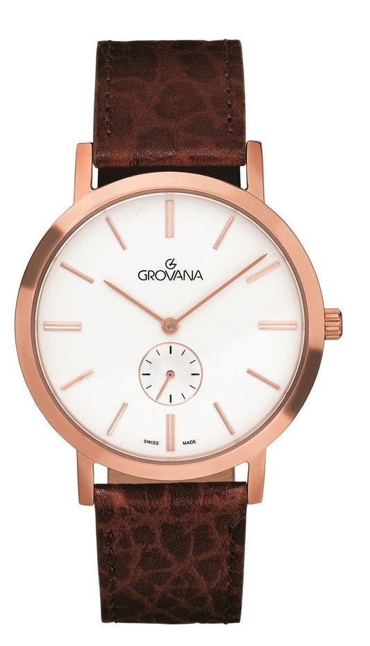 Grovana Kensington Leather Strap Silver Dial Quartz 1050.5562 Men's Watch - Grovana
