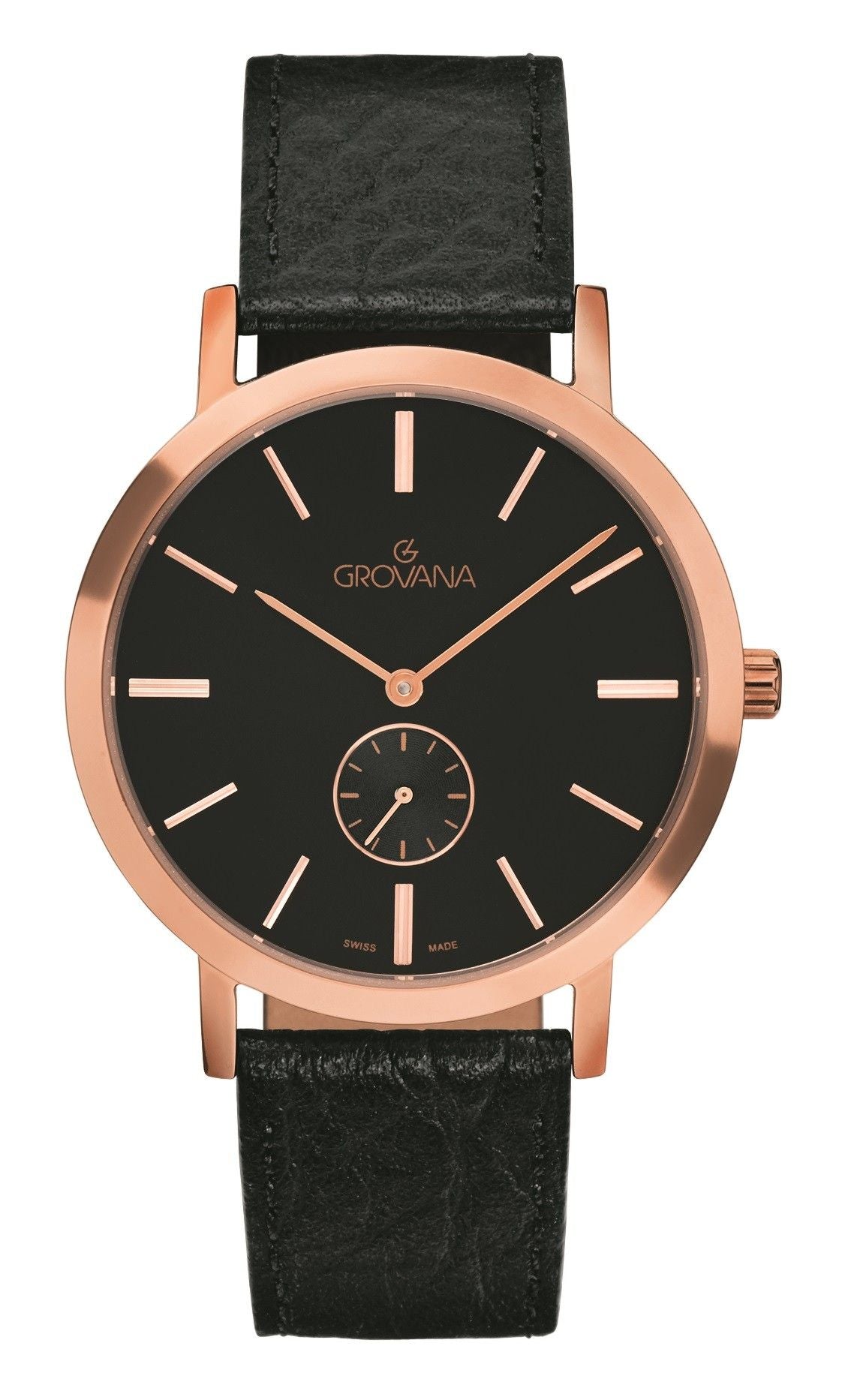 Grovana Kensington Leather Strap Black Dial Quartz 1050.5567 Men's Watch - Grovana