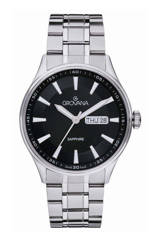 Grovana St. Andrews Stainless Steel Black Dial Quartz 1194.1137 Men's Watch - Grovana