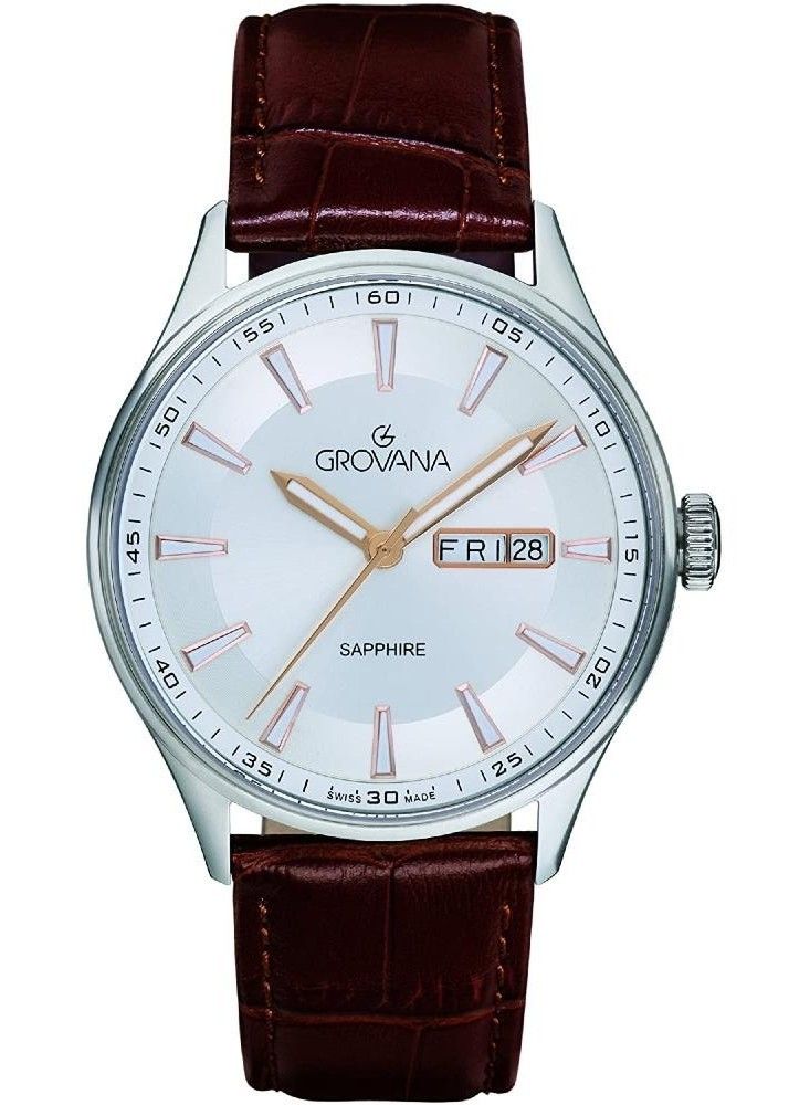 Grovana St. Andrews Leather Strap Silver Dial Quartz 1194.1528 Men's Watch - Grovana