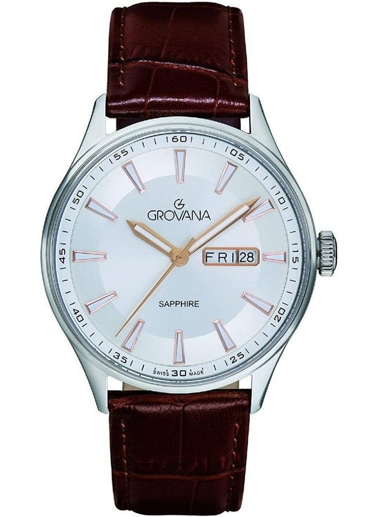 Grovana St. Andrews Leather Strap Silver Dial Quartz 1194.1528 Men's Watch - Grovana