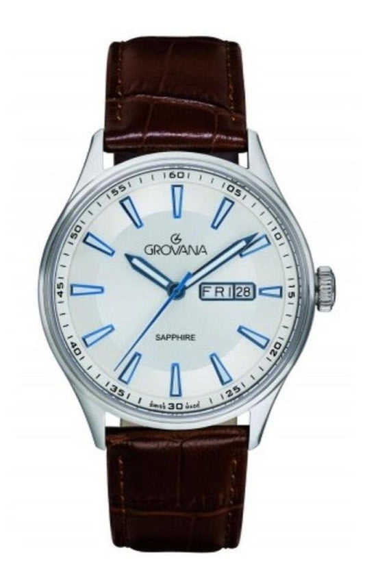 Grovana St. Andrews Leather Strap Silver Dial Quartz 1194.1532 Men's Watch - Grovana