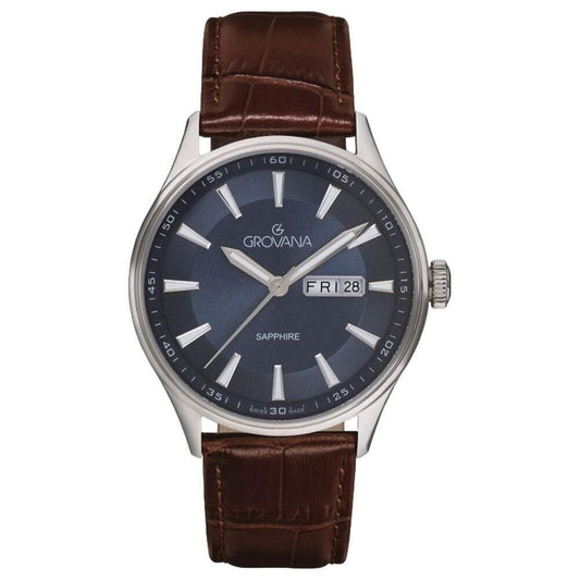Grovana St. Andrews Leather Strap Blue Dial Quartz 1194.1535 Men's Watch - Grovana