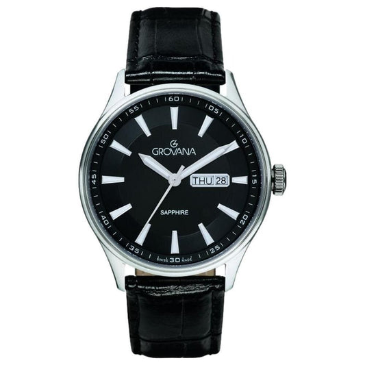Grovana St. Andrews Leather Strap Black Dial Quartz 1194.1537 Men's Watch - Grovana