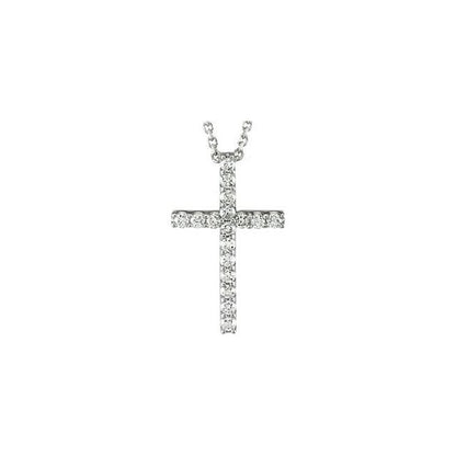 14K White 1/4 CTW Natural Diamond Petite Cross 18" Necklace