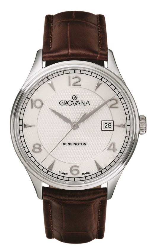 Grovana Kensington Leather Strap Silver Dial Quartz 1305.1532 Men's Watch - Grovana