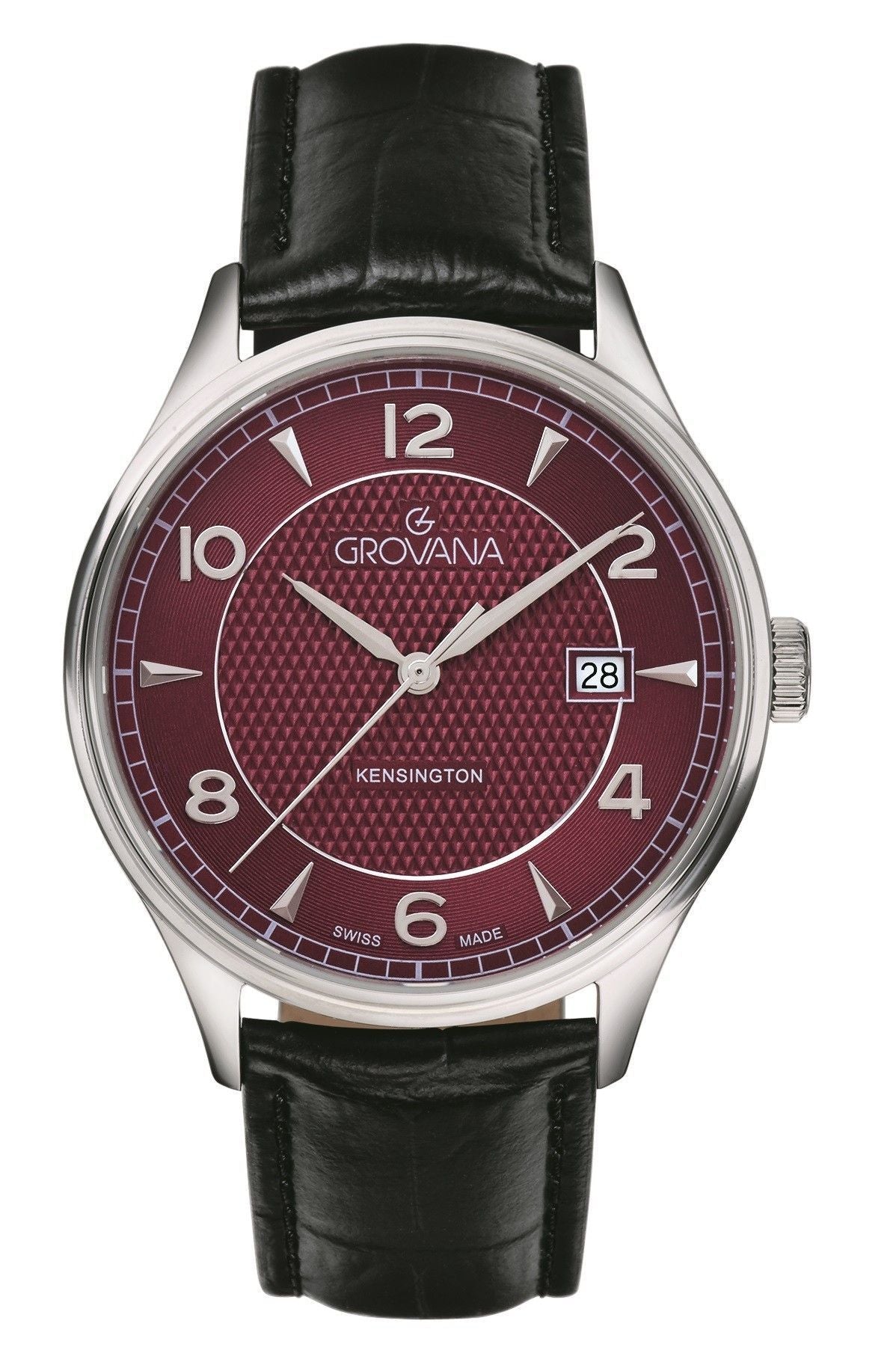 Grovana Kensington Leather Strap Bordeaux Dial Quartz 1305.1536 Men's Watch - Grovana