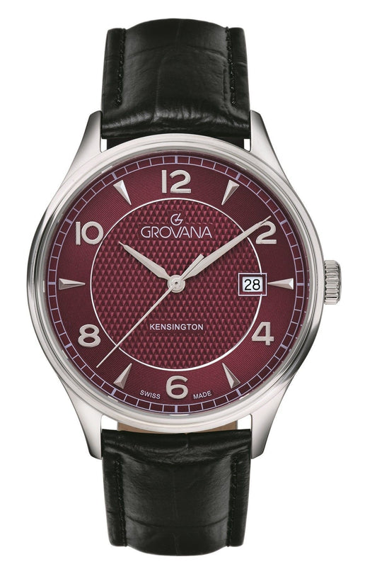 Grovana Kensington Leather Strap Bordeaux Dial Quartz 1305.1536 Men's Watch - Grovana