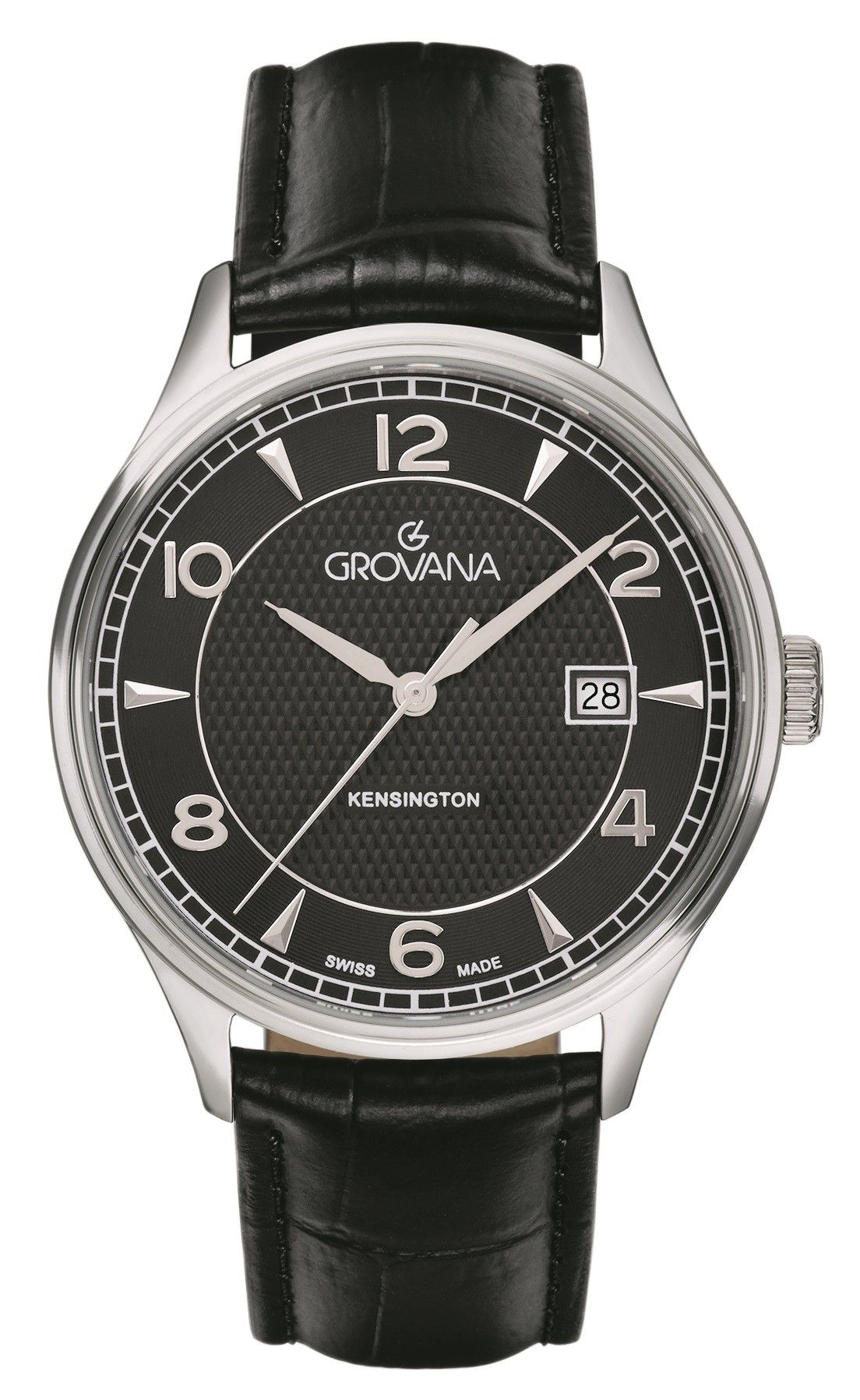 Grovana Kensington Leather Strap Black Dial Quartz 1305.1537 Men's Watch - Grovana