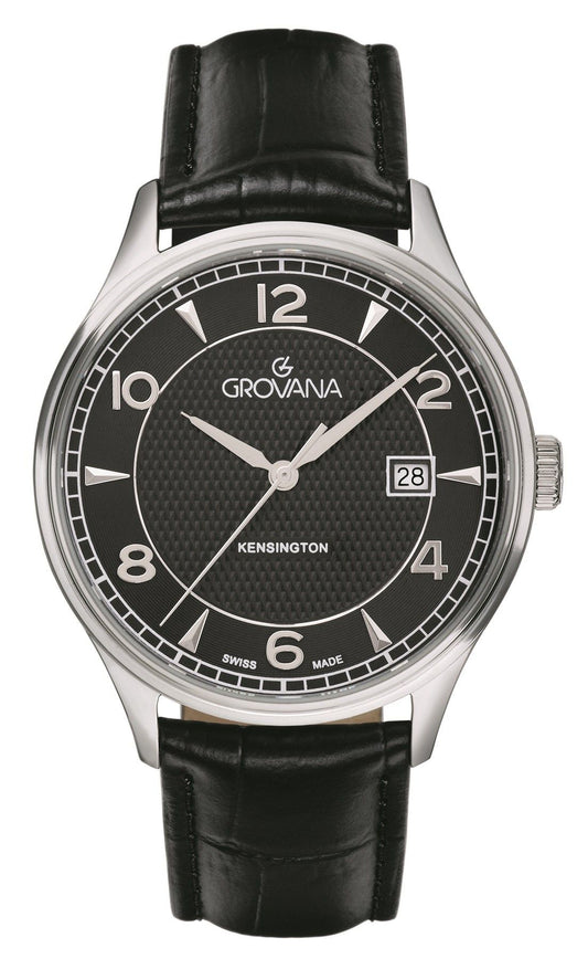 Grovana Kensington Leather Strap Black Dial Quartz 1305.1537 Men's Watch - Grovana