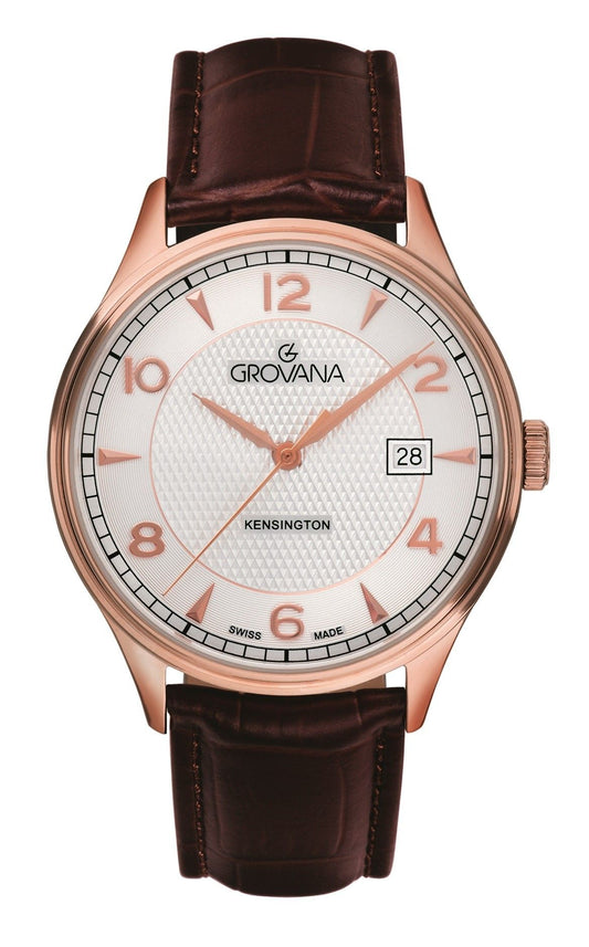 Grovana Kensington Leather Strap Silver Dial Quartz 1305.1562 Men's Watch - Grovana
