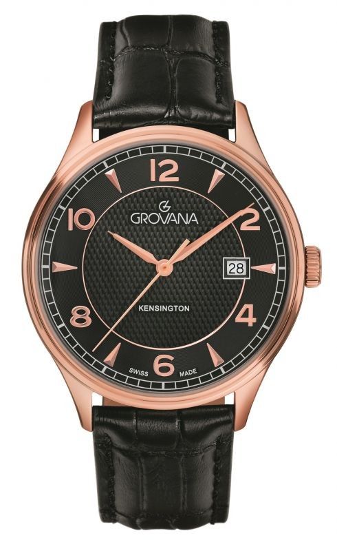 Grovana Kensington Classic Leather Strap Black Dial Quartz 1305.1567 Men's Watch - Grovana