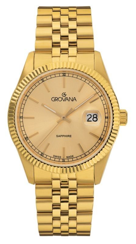 Grovana Kensington Royal Gold Tone Stainless Steel Champagne Dial Quartz 1542.1111 Men's Watch - Grovana