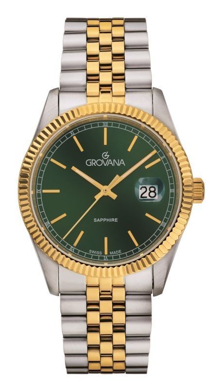 Grovana Kensington Royal Two Tone Stainless Steel Green Dial Quartz 1542.1144 Men's Watch - Grovana