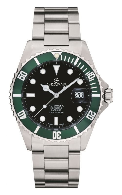 Grovana Key West Stainless Steel Black Dial Automatic Diver's 1571.2134 300M Men's Watch - Grovana
