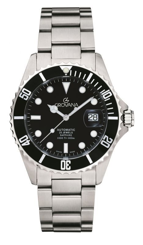 Grovana Key West Stainless Steel Black Dial Automatic Diver's 1571.2137 300M Men's Watch - Grovana