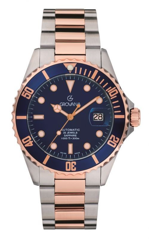 Grovana Key West Two Tone Stainless Steel Blue Dial Automatic Diver's 1571.2155 300M Men's Watch - Grovana