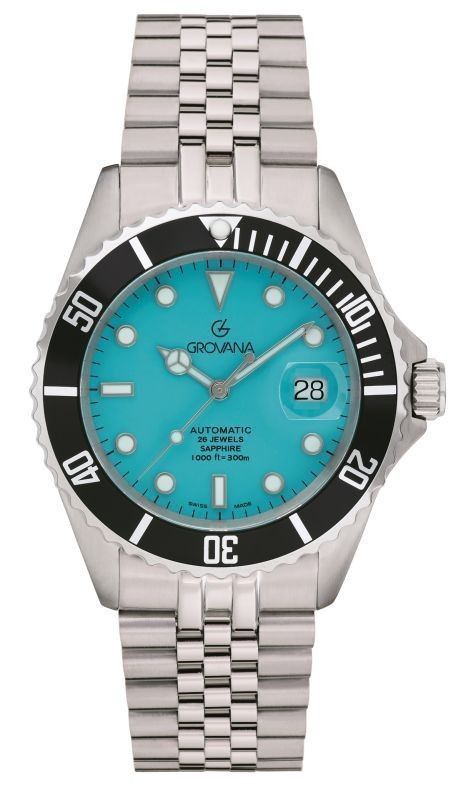 Grovana Key West Celebration Stainless Steel Ice Blue Dial Automatic Diver's 1571.2231 300M Men's Watch - Grovana