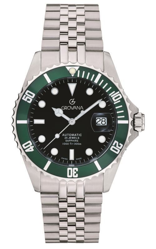 Grovana Key West Stainless Steel Black Dial Automatic Diver's 1571.2234 300M Men's Watch - Grovana