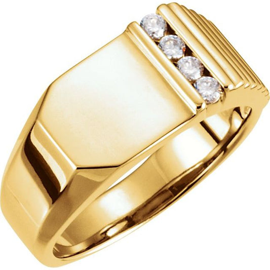 14K Yellow Gold 1/5 CTW Natural Diamond Ring Geometric Signet Ring
