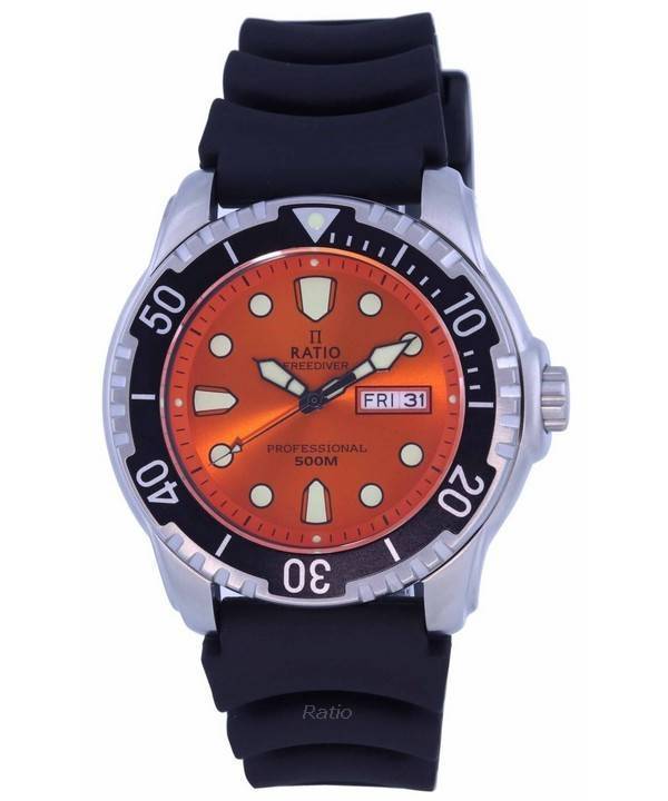 Ratio FreeDiver Orange Dial PU Strap Quartz 48HA90-02-ORG 500m Men's Watch