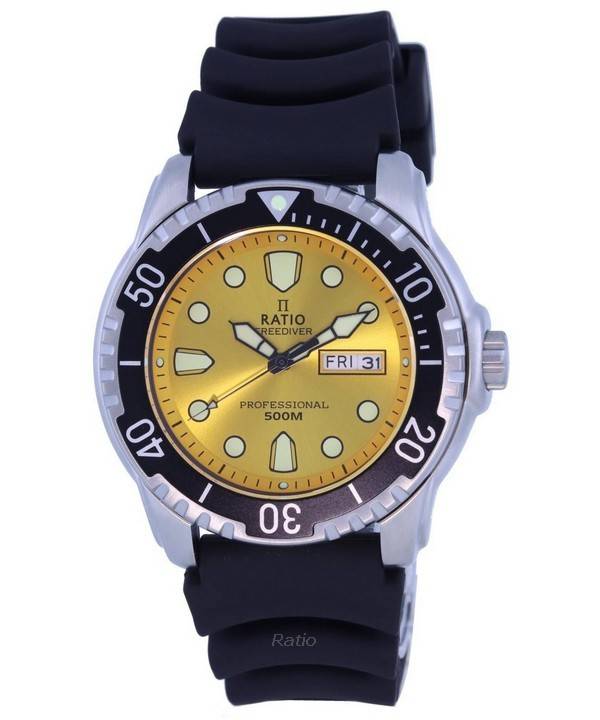 Ratio FreeDiver Yellow Dial PU Strap Quartz 48HA90-02-YLW 500m Men's Watch