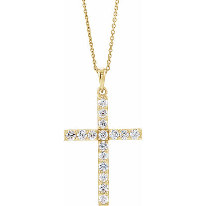 14K Gold 1/10 CTW Lab-Grown Diamond Cross 18" Necklace
