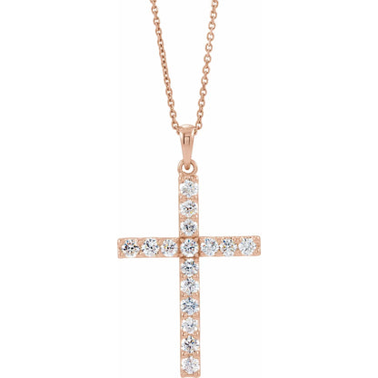 14K White 1/4 CTW Natural Diamond Cross 18" Necklace