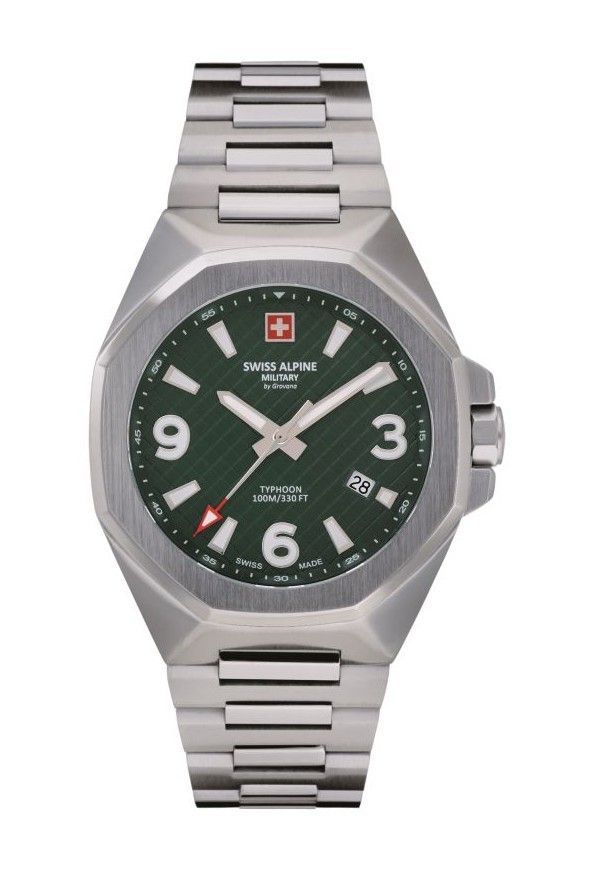 Swiss Alpine Military Typhoon Stainless Steel Green Dial Quartz 7005.1134 100M Men's Watch - Swiss Alpine Military