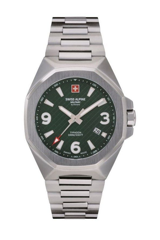 Swiss Alpine Military Typhoon Stainless Steel Green Dial Quartz 7005.1134 100M Men's Watch - Swiss Alpine Military