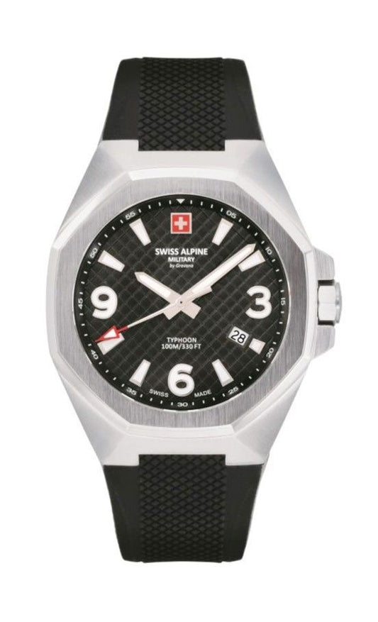 Swiss Alpine Military Typhoon Polyurethene Strap Black Dial Quartz 7005.1837 100M Men's Watch - Swiss Alpine Military