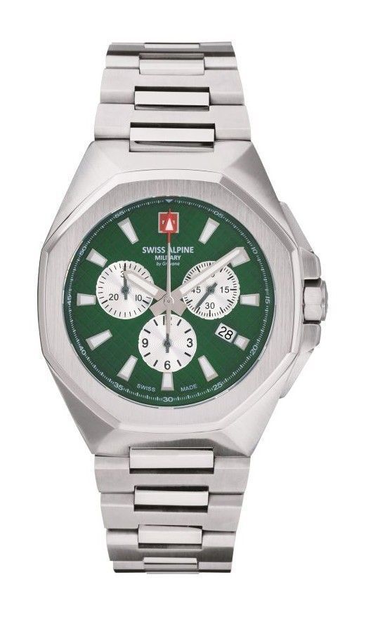 Swiss Alpine Military Typhoon Chrono Stainless Steel Green Dial Quartz 7005.9134 100M Men's Watch - Swiss Alpine Military