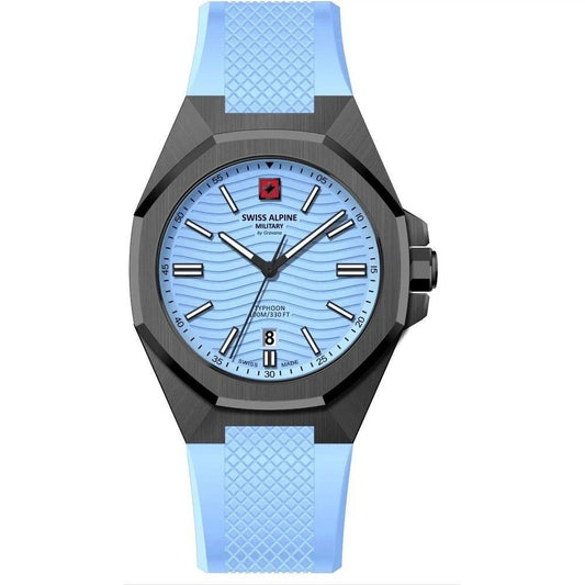 Swiss Alpine Military Typhoon Silicone Strap Light Blue Dial Quartz 7006.1871 100M Men's Watch - Swiss Alpine Military