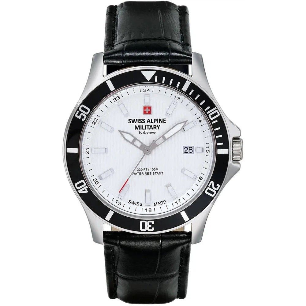 Swiss Alpine Military Challenger Leather Strap Silver Dial Quartz 7022.1532 100M Men's Watch - Swiss Alpine Military