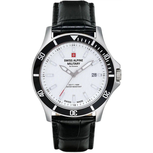 Swiss Alpine Military Challenger Leather Strap Silver Dial Quartz 7022.1532 100M Men's Watch - Swiss Alpine Military