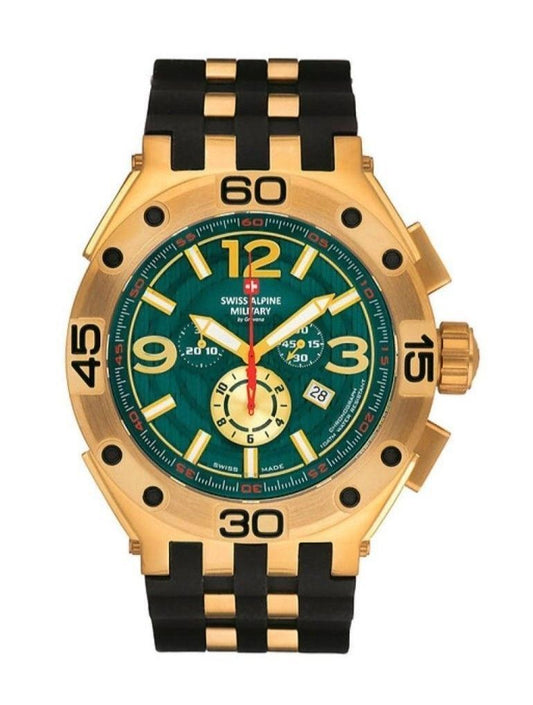 Swiss Alpine Military Aviator Supersize Chronograph Rubber Strap Green Dial Quartz 7033.9814 100M Men's Watch - Swiss Alpine Military