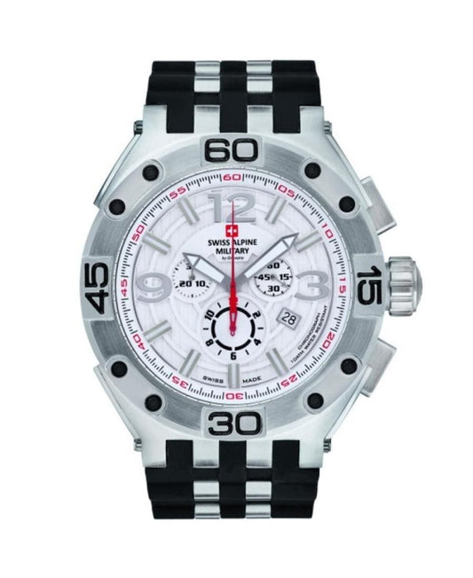 Swiss Alpine Military Aviator Supersize Chronograph Rubber Strap Silver Dial Quartz 7033.9832 100M Men's Watch - Swiss Alpine Military