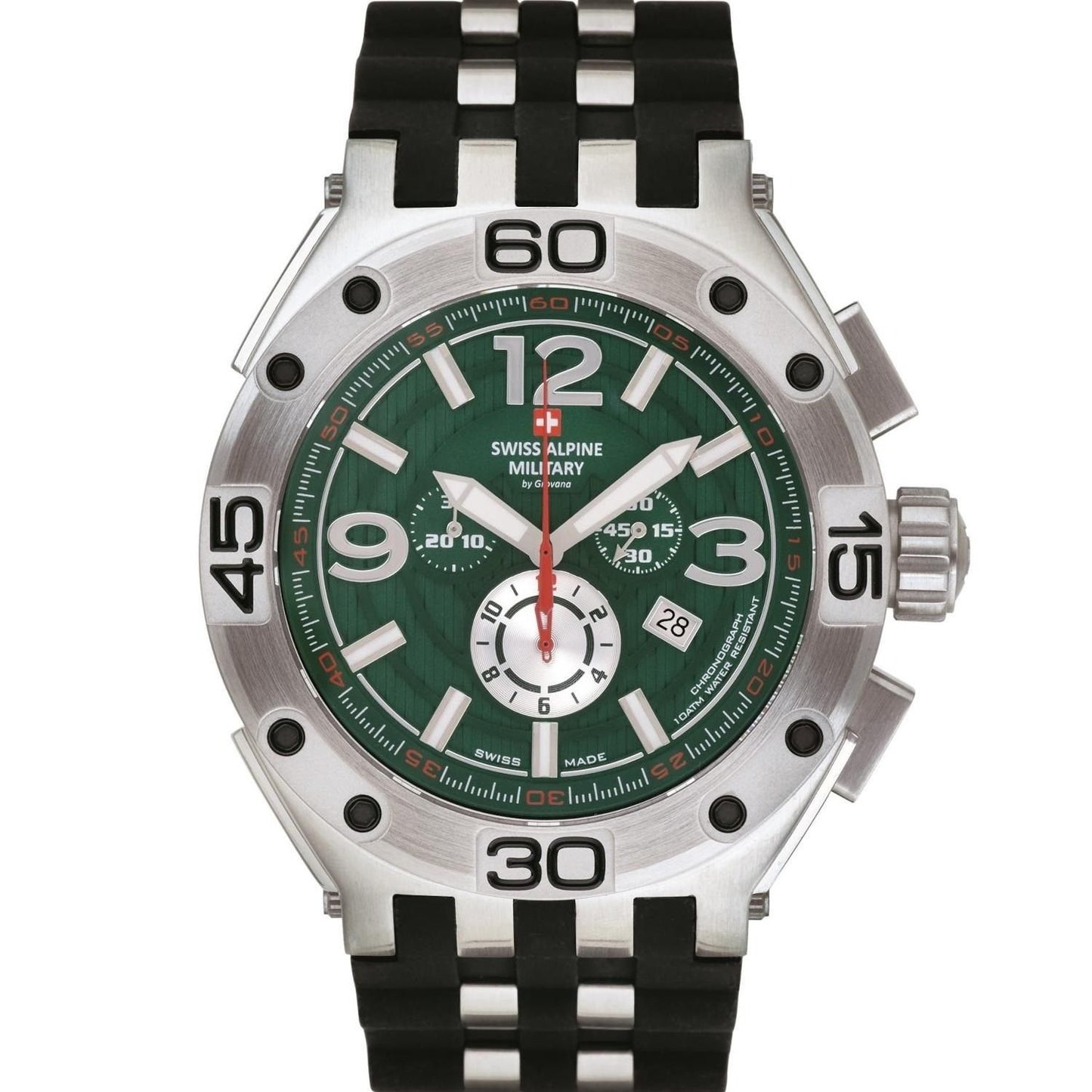 Swiss Alpine Military Aviator Supersize Chronograph Rubber Strap Green Dial Quartz 7033.9834 100M Men's Watch - Swiss Alpine Military