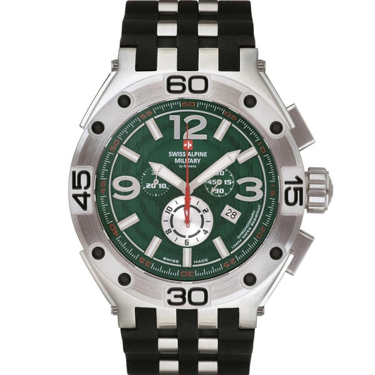 Swiss Alpine Military Aviator Supersize Chronograph Rubber Strap Green Dial Quartz 7033.9834 100M Men's Watch - Swiss Alpine Military