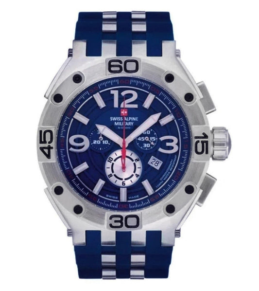Swiss Alpine Military Aviator Supersize Chronograph Rubber Strap Blue Dial Quartz 7033.9835 100M Men's Watch - Swiss Alpine Military