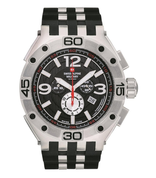 Swiss Alpine Military Aviator Supersize Chronograph Rubber Strap Black Dial Quartz 7033.9837 100M Men's Watch - Swiss Alpine Military