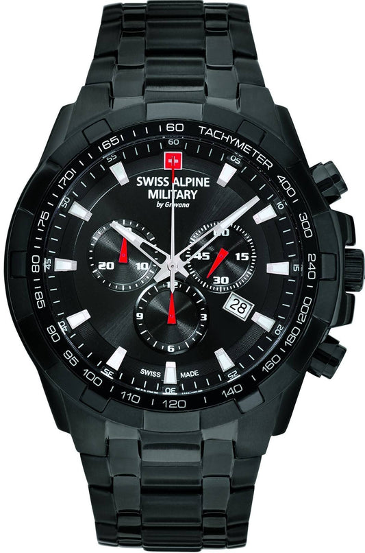 Swiss Alpine Military Star Fighter Stainless Steel Black Dial Quartz 7043.9177 100M Men's Watch - Swiss Alpine Military