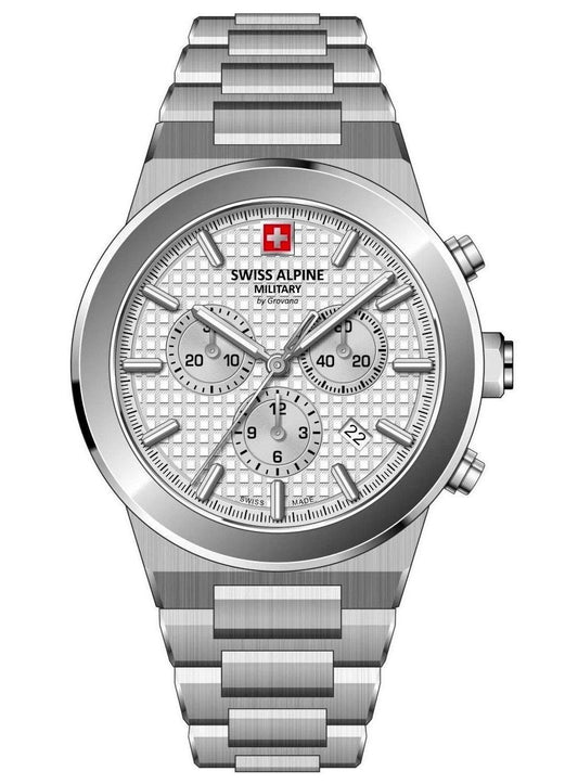 Swiss Alpine Military Pioneer Chronograph Stainless Steel Silver Dial Quartz 7048.9132 100M Men's Watch - Swiss Alpine Military