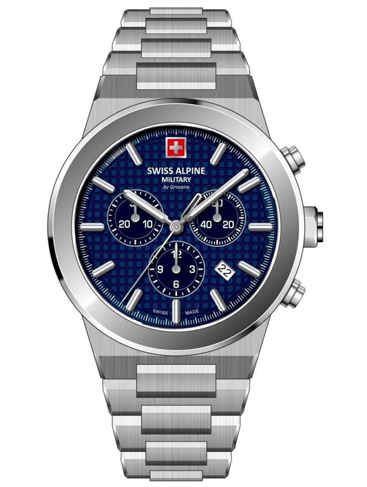 Swiss Alpine Military Pioneer Chronograph Stainless Steel Blue Dial Quartz 7048.9135 100M Men's Watch - Swiss Alpine Military