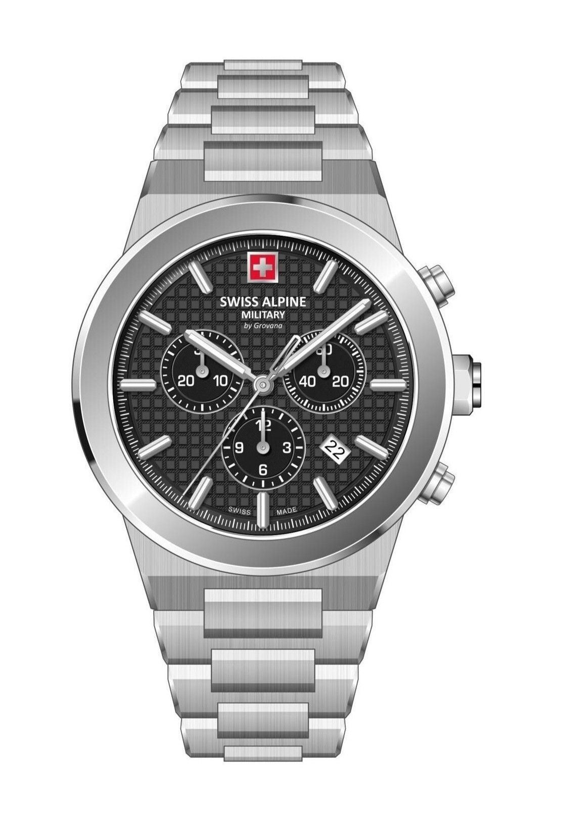 Swiss Alpine Military Pioneer Chronograph Stainless Steel Black Dial Quartz 7048.9137 100M Men's Watch - Swiss Alpine Military